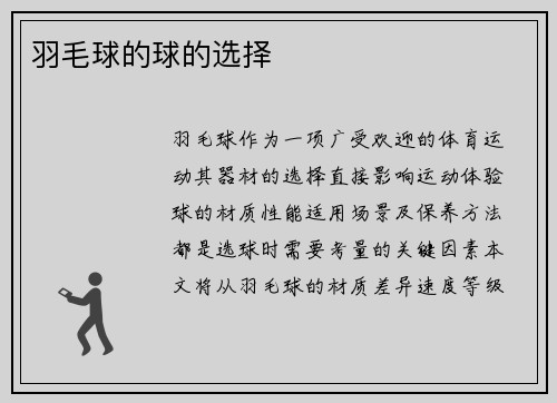 羽毛球的球的选择