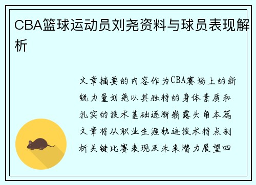 CBA篮球运动员刘尧资料与球员表现解析