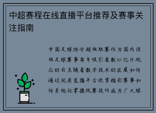 中超赛程在线直播平台推荐及赛事关注指南