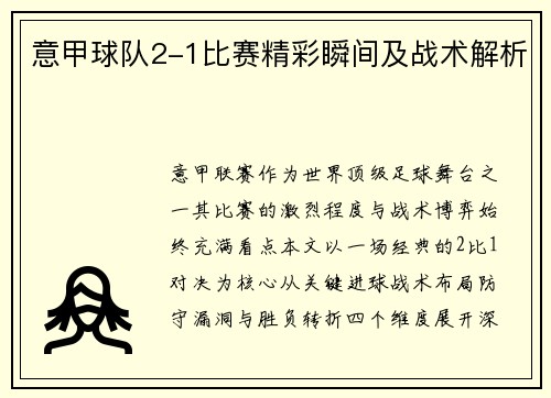 意甲球队2-1比赛精彩瞬间及战术解析