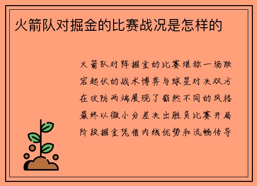 火箭队对掘金的比赛战况是怎样的