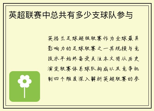 英超联赛中总共有多少支球队参与